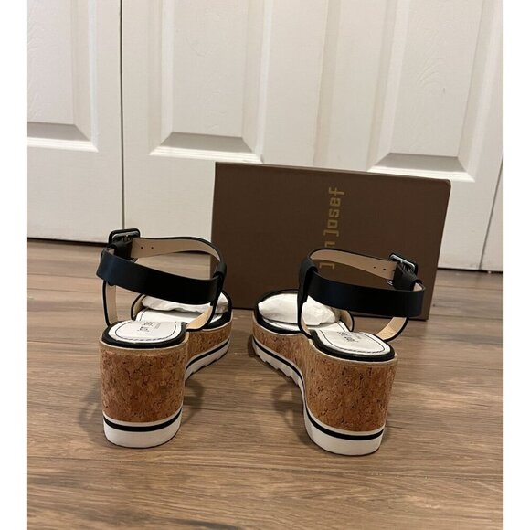 NWT Anthropologie Jon Josef Black Leather Cork Wedge Sandals Size 9 - Picture 3 of 7